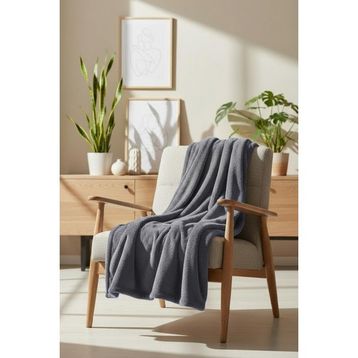 Soley Pufina 140x190 cm Antrasit Tavşan Tüyü Dokulu Peluş TV Battaniyesi