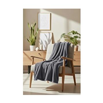 Soley Pufina 140x190 cm Antrasit Tavşan Tüyü Dokulu Peluş TV Battaniyesi