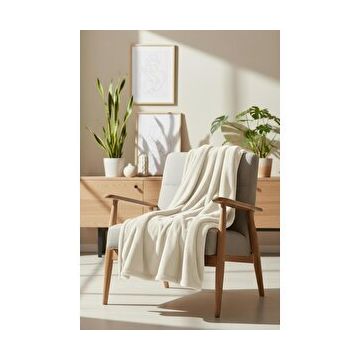 Soley Pufina 140x190 cm Ekru Tavşan Tüyü Dokulu Peluş TV Battaniyesi