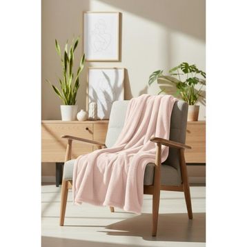 Soley Pufina 140x190 cm Pudra Tavşan Tüyü Dokulu Peluş TV Battaniyesi