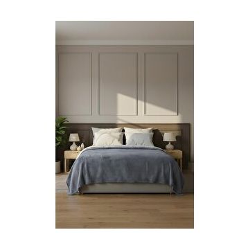 Soley Pufina 200x220 cm Antrasit Çift Kişilik Tavşan Tüyü Dokulu Peluş Battaniye Yatak Örtüsü