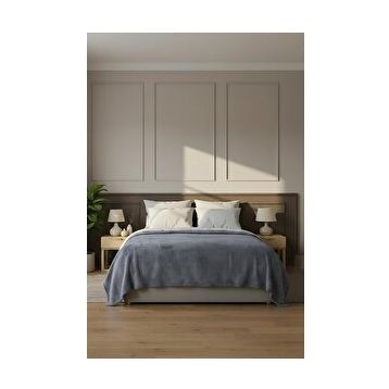 Soley Pufina 200x220 cm Antrasit Çift Kişilik Tavşan Tüyü Dokulu Peluş Battaniye Yatak Örtüsü