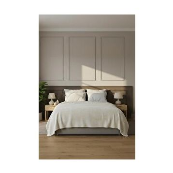 Soley Pufina 200x220 cm Ekru Çift Kişilik Tavşan Tüyü Dokulu Peluş Battaniye Yatak Örtüsü