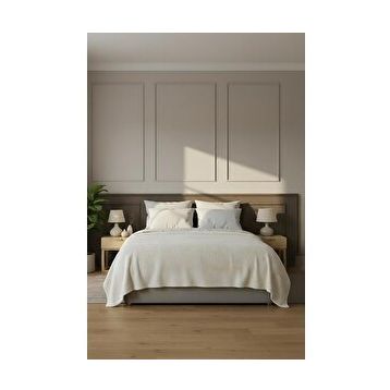 Soley Pufina 200x220 cm Ekru Çift Kişilik Tavşan Tüyü Dokulu Peluş Battaniye Yatak Örtüsü
