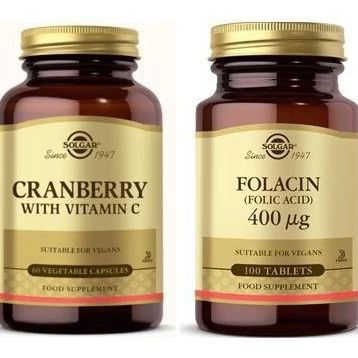 Solgar Cranberry Extract With Vitamin C 60 Kapsül + Solgar Folic Acid 400 Mcg 100 Tablet