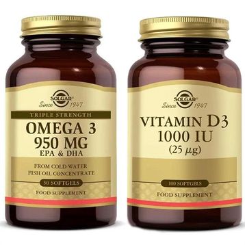 Solgar Vitamin D3 1000 IU 100 Kapsül + Omega 3 950 mg 50 Kapsül