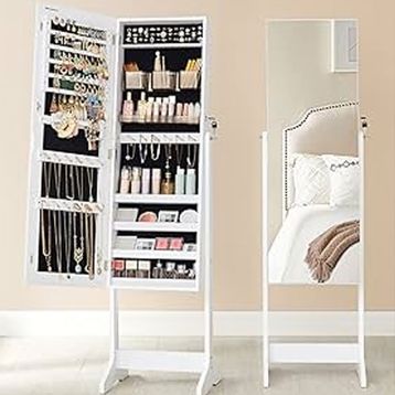 Songmics JJC002W01 Beyaz Ayaklı Aynalı Kilitlenebilir Dolap