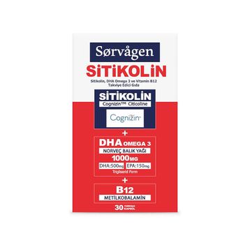 Sorvagen Sitikolin DHA Omega 3 ve B12 Takviye Edici Gıda 30 Kapsül