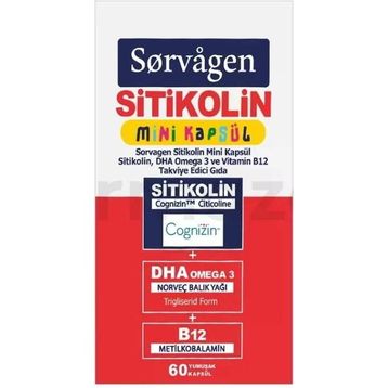 Sorvagen Sitikolin Mini Kapsül DHA Omega 3 ve B12 Takviye Edici Gıda 60 Kapsül