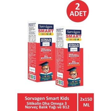 Sorvagen Smart Kids Sitikolin Omega 3 B12 2x150 ml Sıvı