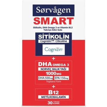 Sorvagen Smart Sitikolin Cognizin DHA Omega 3 B12 30 Kapsül Balık Yağı