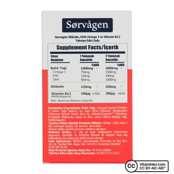 Sorvagen Smart Sitikolin DHA Omega 3 B12 2x30 Kapsül Balık Yağı