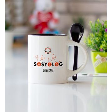 Sosyolog Siyah Kaşıklı Kupa Bardak