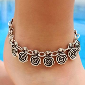 Spiral Şekilli Gümüş Kaplama Ayarlanabilir El Yapımı Halhal