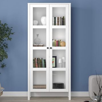 SSB Furniture Helen Beyaz 180x35x80 cm Cam Kapaklı Kitaplık