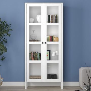 SSB Furniture Helen Beyaz 180x35x80 cm Cam Kapaklı Kitaplık