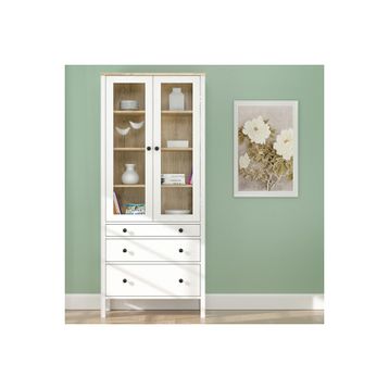 SSB Furniture Helen Beyaz Safir Meşe 194x35x83 cm Camlı Kitaplık