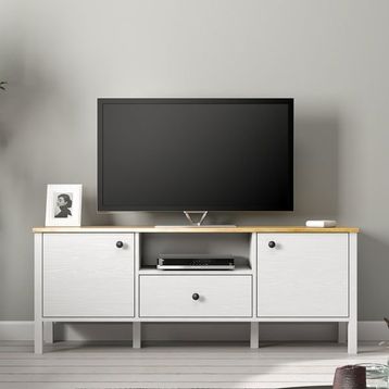 SSB Furniture Helen Beyaz Safir Meşe 58x35x150 cm TV Sehpası