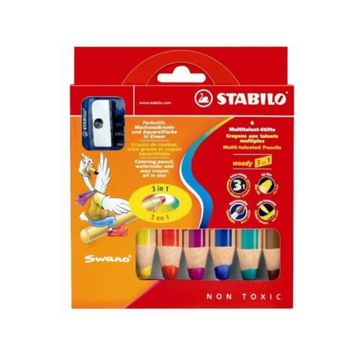 Stabilo Woody 3 in 1 6 Renk Kuru Boya+1Kalemtıraş