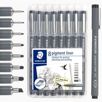 Staedtler 308 SB8 Pigment Liner Siyah 8'li Çizim Kalemi Set