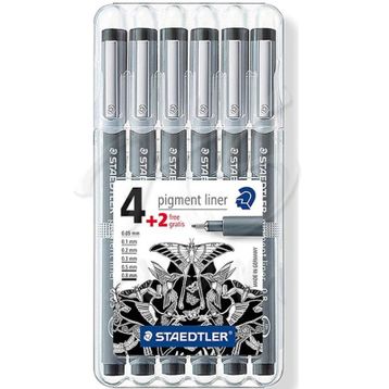 Staedtler 4+2 Set Pigment Liner Siyah Çizim Kalemi