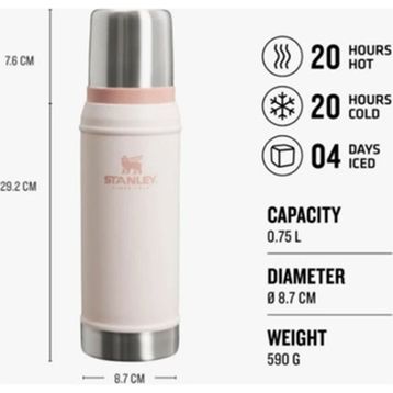Stanley Klasik Vakumlu Rose Quartz 0.75 lt Paslanmaz Çelik Termos