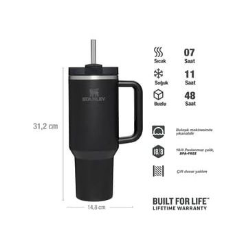 Stanley Quencher H2.O FlowState Tumbler Siyah 1.18 lt Pipetli Termos