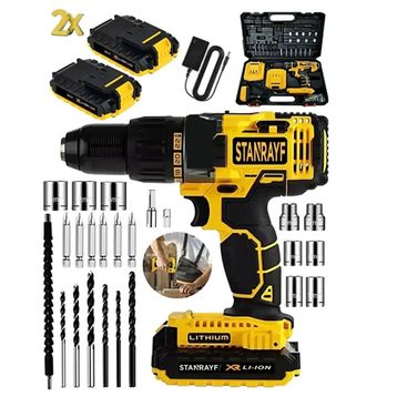 Stanrayf Alman E-Tech ST-348 30 Çift Çelik Şanzıman Bakır Sargı Çift Akülü Şarjlı Vidalama Matkap