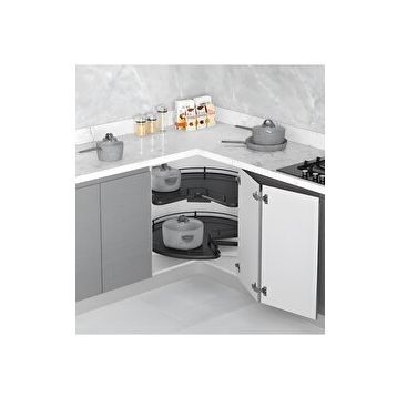 Starax 3051-A Antrasit 3/4 Borusuz Ahşap Tablalı Döner Sepet Takımı