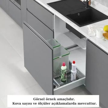 Starax 90 cm 32+3 lt Gri 2 Kova Modül Taşınabilir Sepetli Çekmece İçi Çöp Kovası