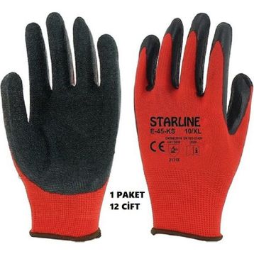 Starline E-45 No:9 Kırmızı-Siyah Lateks İş Eldiveni