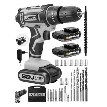 Steiner Alman Highline 58 V 5 Ah Darbeli Bakır Sargılı Gri Çift Akülü Vidalama Matkap