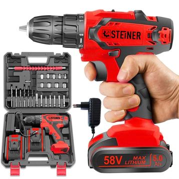 Steiner Alman Kupfer Darbeli 58 V 5 Ah Çift Akülü 24 Parça Kırmızı Vidalama Matkap