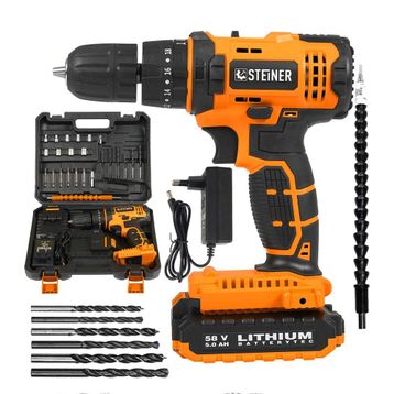 Steiner Alman STA 58 V 5 Ah Darbeli Çift Akülü Metal Dişli 24 Parça Şanzuman Şarjlı Vidalama Matkap