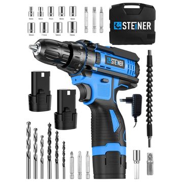Steiner Alman Turbo Profesyonel 128 VF 10 Ah Otomatik Korumalı Metal Şanzuman Mavi Çift Akülü Şarjlı Matkap