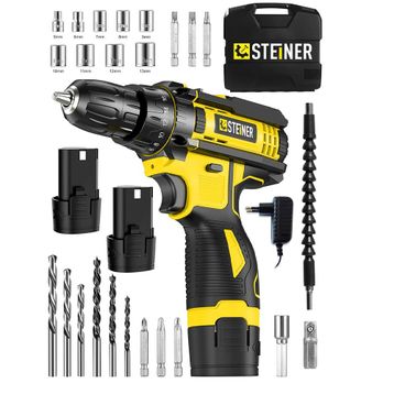 Steiner Alman Turbo Profesyonel 128 VF 10 Ah Otomatik Korumalı Metal Şanzuman Sarı Çift Akülü Şarjlı Matkap