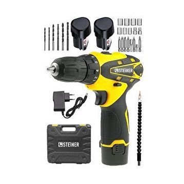 Steiner Germany Technology 32 V Darbesiz Metal Şanzıman Çift Akülü Sarı Şarjlı Vidalama Matkap Set