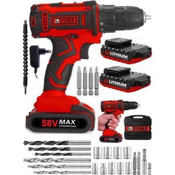 Steiner Germany Technology Cooper 58 V 5 Ah Darbeli Metal Şanzıman Şarjlı Çift Akülü Kırmızı Vidalama Matkap