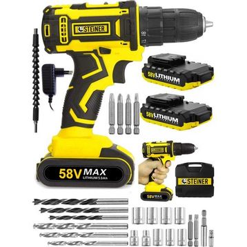 Steiner Germany Technology Cooper 58 V 5 Ah Darbeli Metal Şanzıman Şarjlı Çift Akülü Vidalama Matkap Set