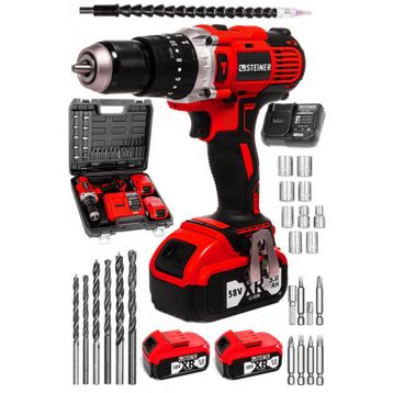 Steiner Germany Technology Darbeli 13 mm 58 V 5 Ah Çift Kırmızı XR Akülü Şarjlı Vidalama Matkap Set