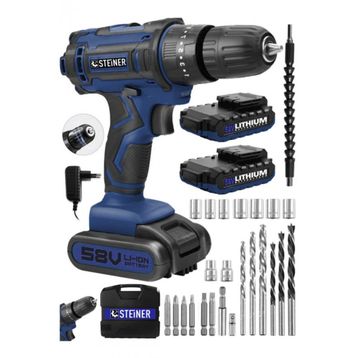 Steiner Germany Technology Darbeli 56 V 5 Ah Bakır Sargılı Çift Akülü Dark Blue Şarjlı Vidalama Matkap