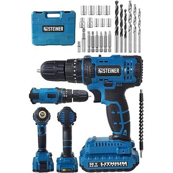 Steiner Germany Technology Darbeli 58 V 5 Ah Metal Şanzıman Çift Akü Şarjlı Blue Vidalama 24 Parça Matkap