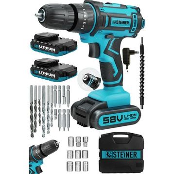 Steiner Germany Technology Titan 58 V 5 Ah Darbeli Çift Akülü Vidalama Metal Şanzıman Şarjlı 24 Parça Matkap