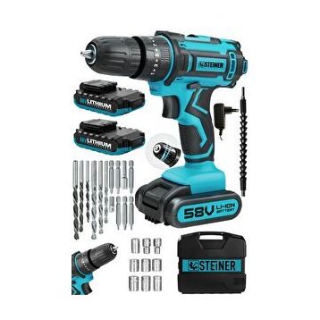 Steiner Germany Technology Titan 58 V 5 Ah Darbeli Çift Akülü Vidalama Metal Şanzıman Şarjlı Matkap