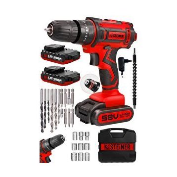 Steiner Germany Technology Titan 58 V 5 Ah Darbeli Çift Akülü Vidalama Metal Şanzıman Şarjlı Matkap