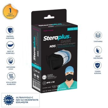 Steraplus Siyah FFP2 5 Katmanlı Telli N95 10'lu Maske