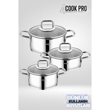 Stevig 4 Cook Pro Süzgeç Kapaklı 18 10 6 Parça Paslanmaz Çelik Tencere Seti