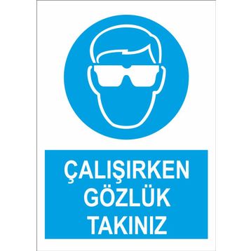 Sticker Masters Çalışırken Gözlük Takınız Uyarı Levhası Sticker