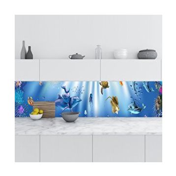 StickerArt 3D Akvaryum 60x100 cm Mutfak Tezgah Arası Folyo Fayans Kaplama Folyosu