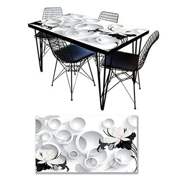 StickerArt 3D Çiçek Beyaz Yuvarlak Masa Kaplama Folyosu